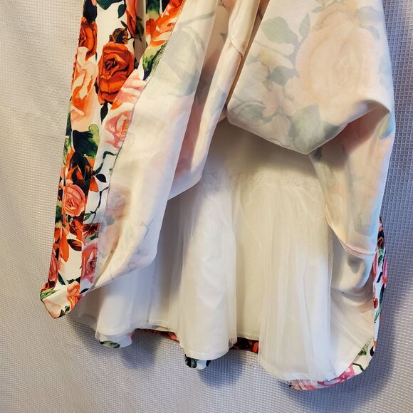 Eliza J Floral Midi Flounce Party Skirt Jacquard Roses Tulle Underlay Sz 4 - Picture 9 of 11